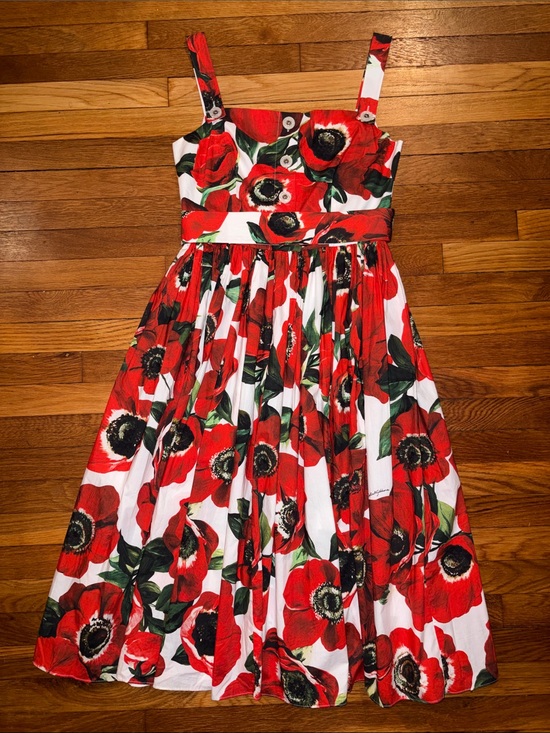 Dolce & Gabbana Dresses & Skirts - Dolce & Gabbana Cotton Sun Dress with Anemone - Red Floral Midi - IT 44 - US 8